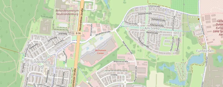 Karte mit der Lage des OBI Markt Neubrandenburg Süd, Mirabellenstr. 2, 17033 Neubrandenburg