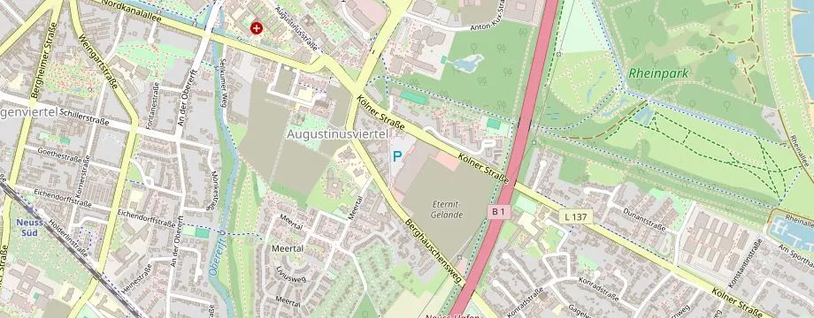 Karte mit der Lage des OBI Markt Neuss, Kölner Str. 100, 41464 Neuss
