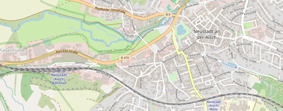 Karte mit der Lage des OBI Markt Neustadt / Aisch, Riedweg 11, 91413 Neustadt / Aisch