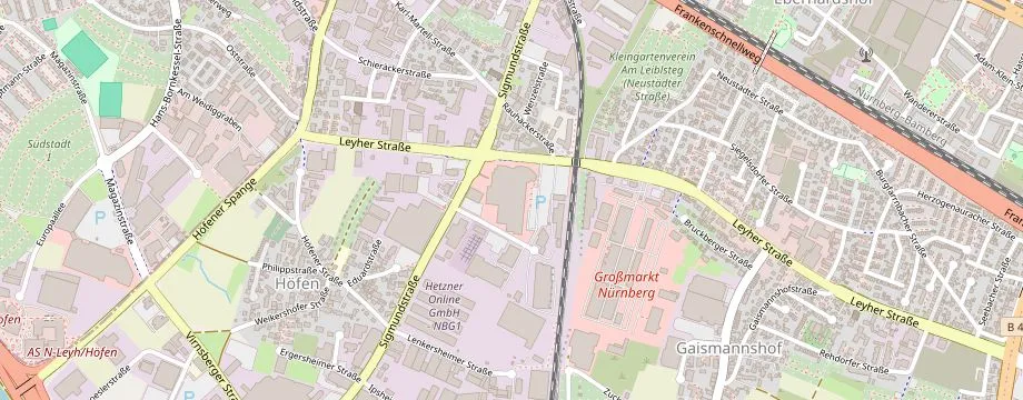 Karte mit der Lage des OBI Markt Nürnberg Leyher Strasse, Leyher Str. 123, 90431 Nürnberg