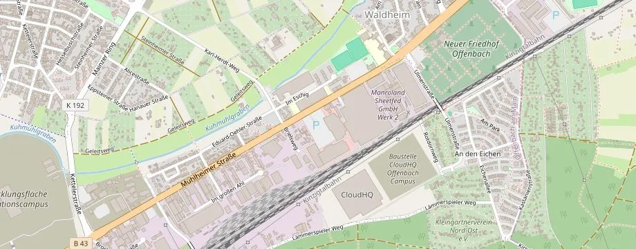 Karte mit der Lage des OBI Markt Offenbach, Mühlheimer Str. 325, 63075 Offenbach