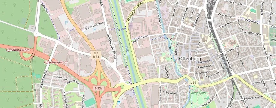 Karte mit der Lage des OBI Markt Offenburg, Freiburger Str. 29, 77652 Offenburg