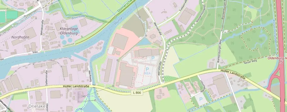 Karte mit der Lage des OBI Markt Oldenburg Werrastrasse, Werrastraße 3, 26135 Oldenburg