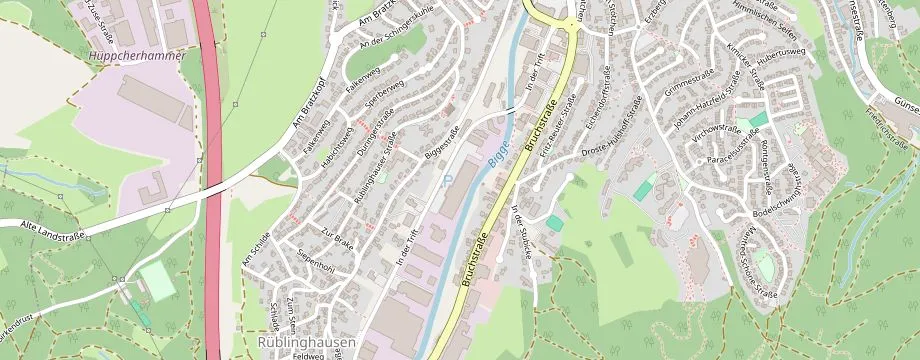 Karte mit der Lage des OBI Markt Olpe, In der Trift 17, 57462 Olpe
