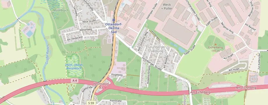 Karte mit der Lage des OBI Markt Ottendorf-Okrilla, Grünberger Str. 1, 01458 Ottendorf-Okrilla