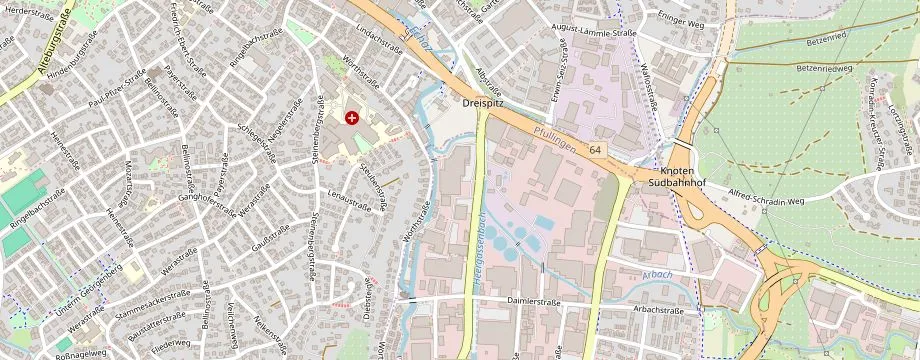 Karte mit der Lage des OBI Markt Pfullingen, Römerstr. 157, 72793 Pfullingen