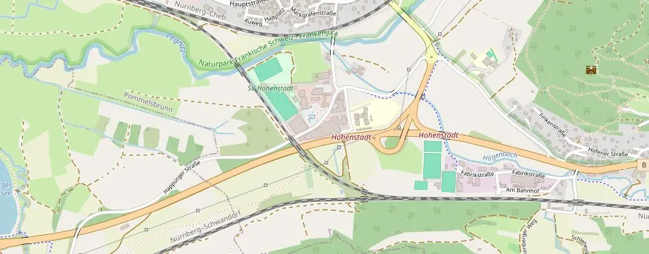Karte mit der Lage des OBI Markt Pommelsbrunn, Happurger Str. 17, 91224 Pommelsbrunn