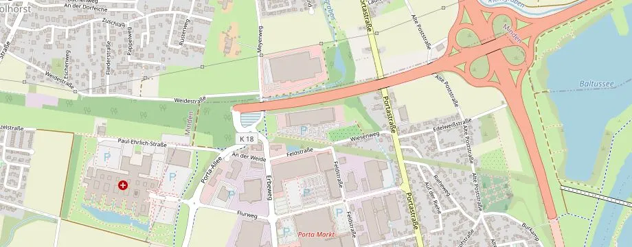 Karte mit der Lage des OBI Markt Porta Westfalica, Erbeweg 22, 32457 Porta Westfalica
