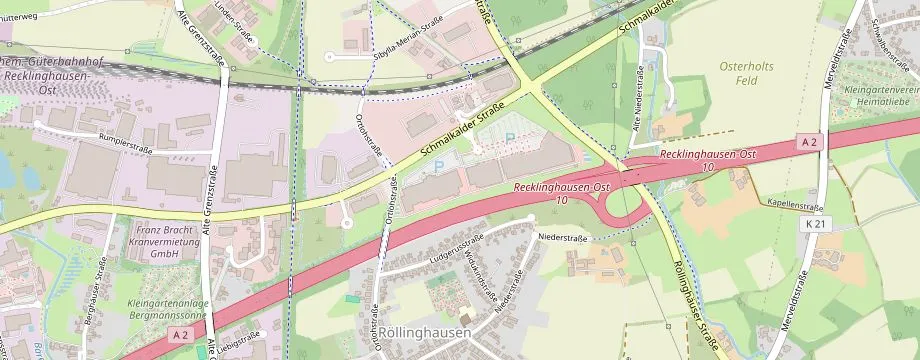 Karte mit der Lage des OBI Markt Recklinghausen, Schmalkalder Straße 10, 45665 Recklinghausen