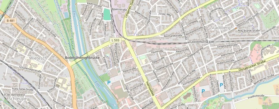 Karte mit der Lage des OBI Markt Rheine, Paulstr. 37-47, 48429 Rheine