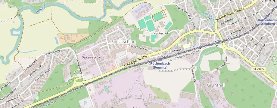 Karte mit der Lage des OBI Markt Röthenbach, Am Gewerbepark 1, 90552 Röthenbach