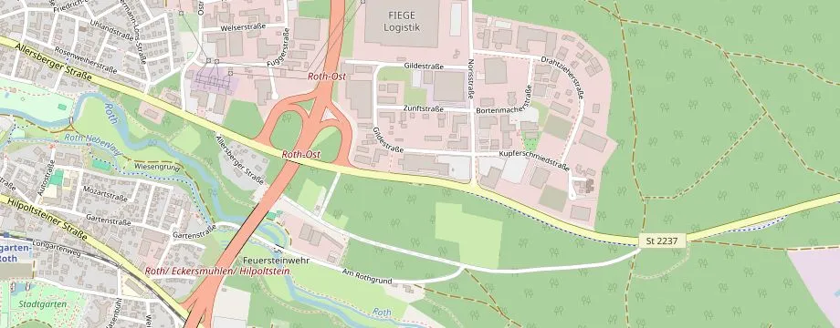Karte mit der Lage des OBI Markt Roth, Gildestr. 1, 91154 Roth