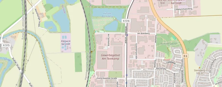 Karte mit der Lage des OBI Markt Sarstedt, Am Teinkamp 11, 31157 Sarstedt