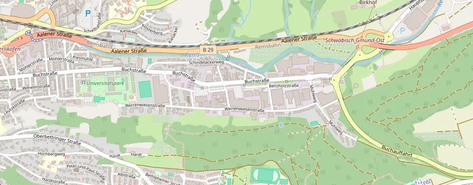 Karte mit der Lage des OBI Markt Schwäbisch Gmünd, Buchstr. 170, 73525 Schwäbisch Gmünd