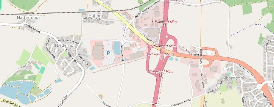 Karte mit der Lage des OBI Markt Schwandorf, Am Brunnfeld 6, 92421 Schwandorf