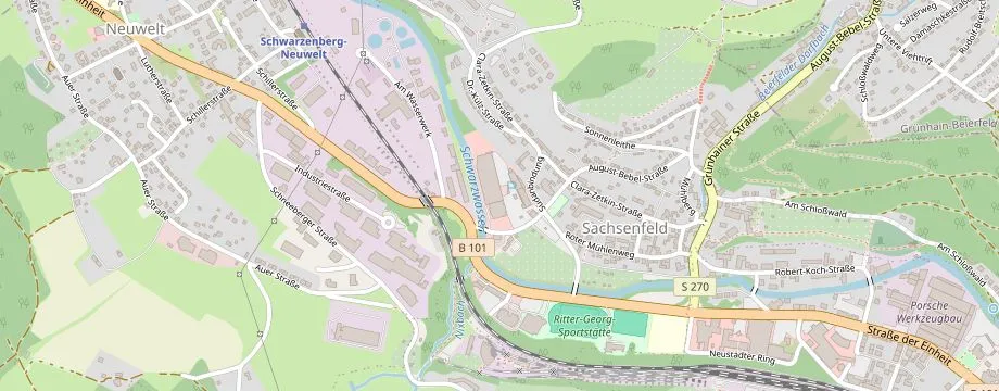 Karte mit der Lage des OBI Markt Schwarzenberg, Roter Mühlenweg 34, 08340 Schwarzenberg