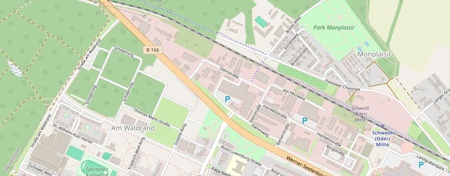 Karte mit der Lage des OBI Markt Schwedt, Dammweg 13, 16303 Schwedt