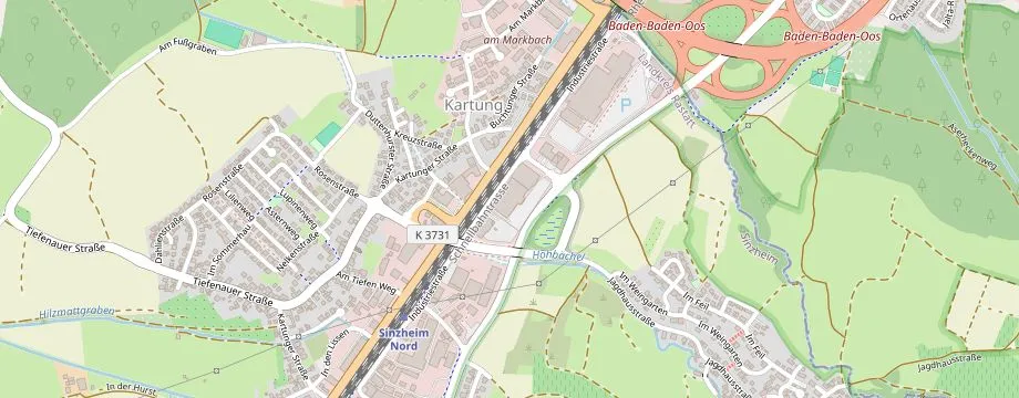 Karte mit der Lage des OBI Markt Sinzheim, Industriestr. 16, 76547 Sinzheim