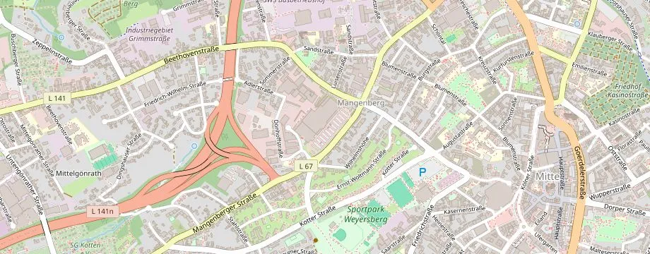 Karte mit der Lage des OBI Markt Solingen, Mangenberger Str. 10, 42655 Solingen