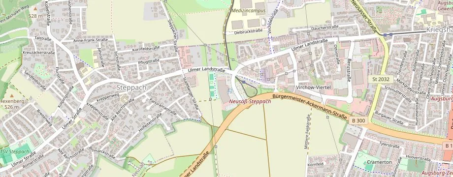 Karte mit der Lage des OBI Markt Stadtbergen, Ulmer Landstraße 350, 86391 Stadtbergen