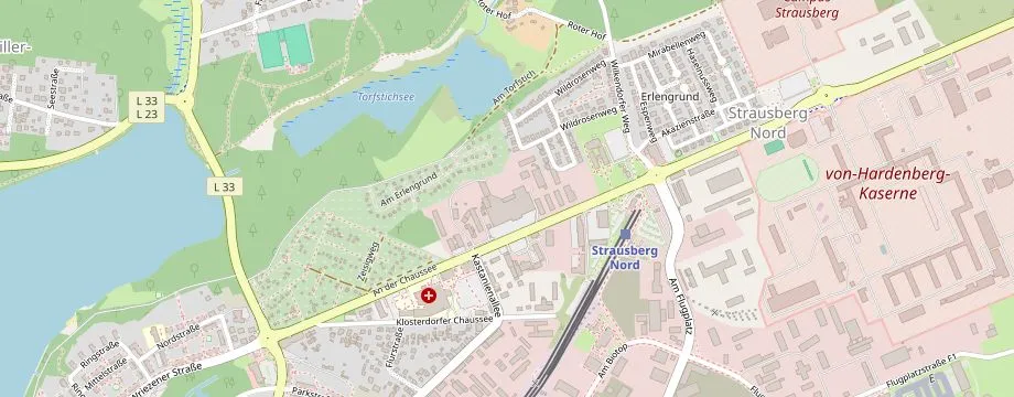 Karte mit der Lage des OBI Markt Strausberg, Prötzeler Chaussee 14, 15344 Strausberg