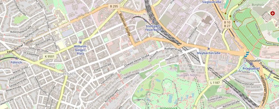 Karte mit der Lage des OBI Markt Stuttgart Feuerbach, Stuttgarter Str. 17, 70469 Stuttgart