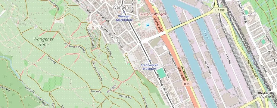 Karte mit der Lage des OBI Markt Stuttgart Wangen, Hedelfinger Str. 54, 70327 Stuttgart