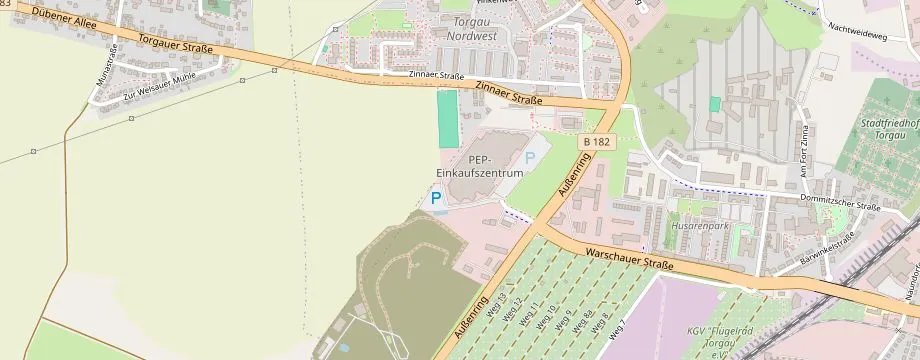 Karte mit der Lage des OBI Markt Torgau, Außenring 1, 04860 Torgau