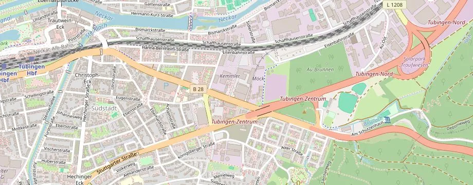 Karte mit der Lage des OBI Markt Tübingen, Reutlinger Straße 65, 72072 Tübingen