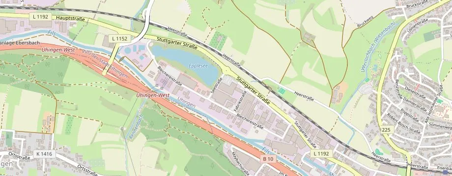 Karte mit der Lage des OBI Markt Uhingen, Seestraße 2-4, 73066 Uhingen