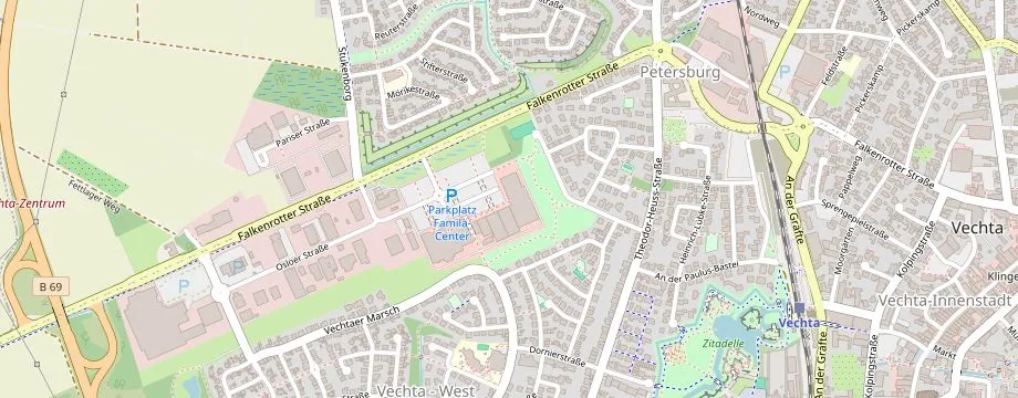 Karte mit der Lage des OBI Markt Vechta, Falkenrotter Str. 151, 49377 Vechta