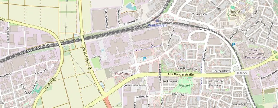 Karte mit der Lage des OBI Markt Waiblingen, Ziegeleistraße 2, 71332 Waiblingen