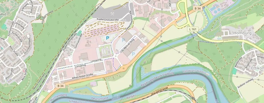 Karte mit der Lage des OBI Markt Waldshut-Tiengen, Lise-Meitner-Ring 8, 79761 Waldshut-Tiengen