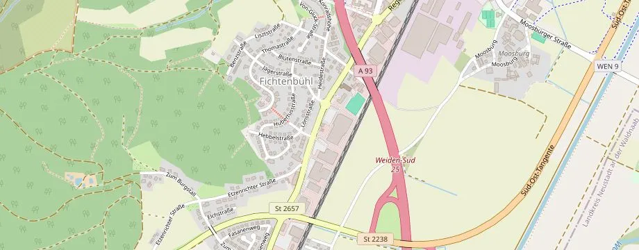 Karte mit der Lage des OBI Markt Weiden, Regensburger Str. 81-91, 92637 Weiden