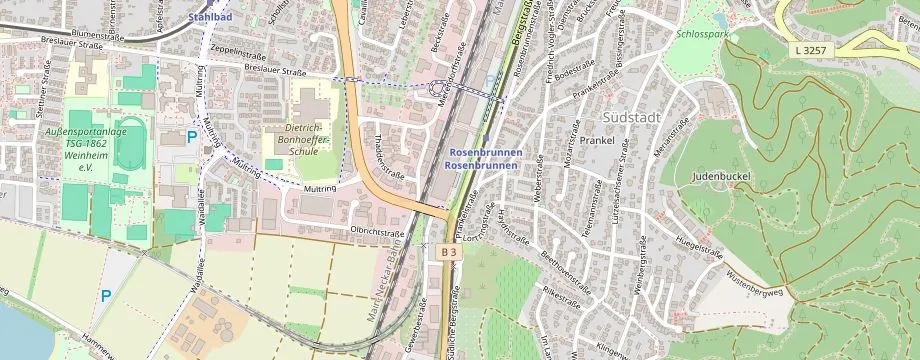 Karte mit der Lage des OBI Markt Weinheim, Bergstraße 5, 69469 Weinheim