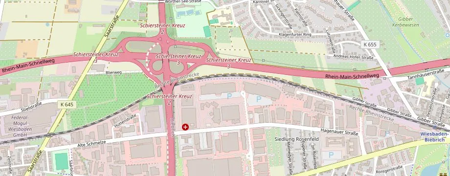 Karte mit der Lage des OBI Markt Wiesbaden, Friedrich-Bergius-Str. 20, 65203 Wiesbaden