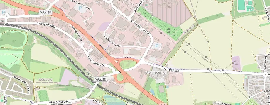 Karte mit der Lage des OBI Markt Würzburg Lengfeld, Louis-Pasteur-Straße 16, 97076 Würzburg