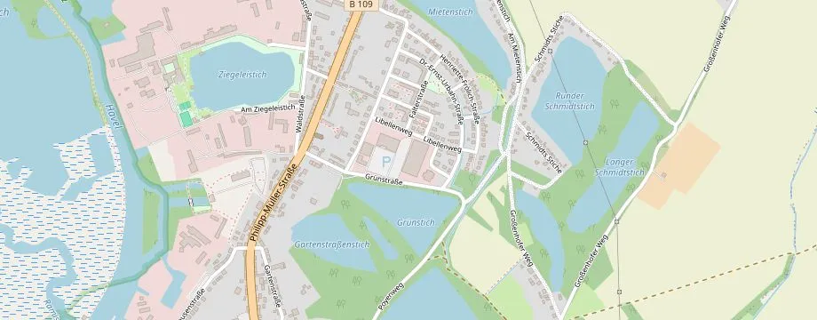 Karte mit der Lage des OBI Markt Zehdenick, Grünstraße 12, 16792 Zehdenick
