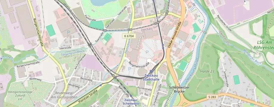 Karte mit der Lage des OBI Markt Zwickau, Glück-Auf Center Bergmannsstr. 2, 08056 Zwickau